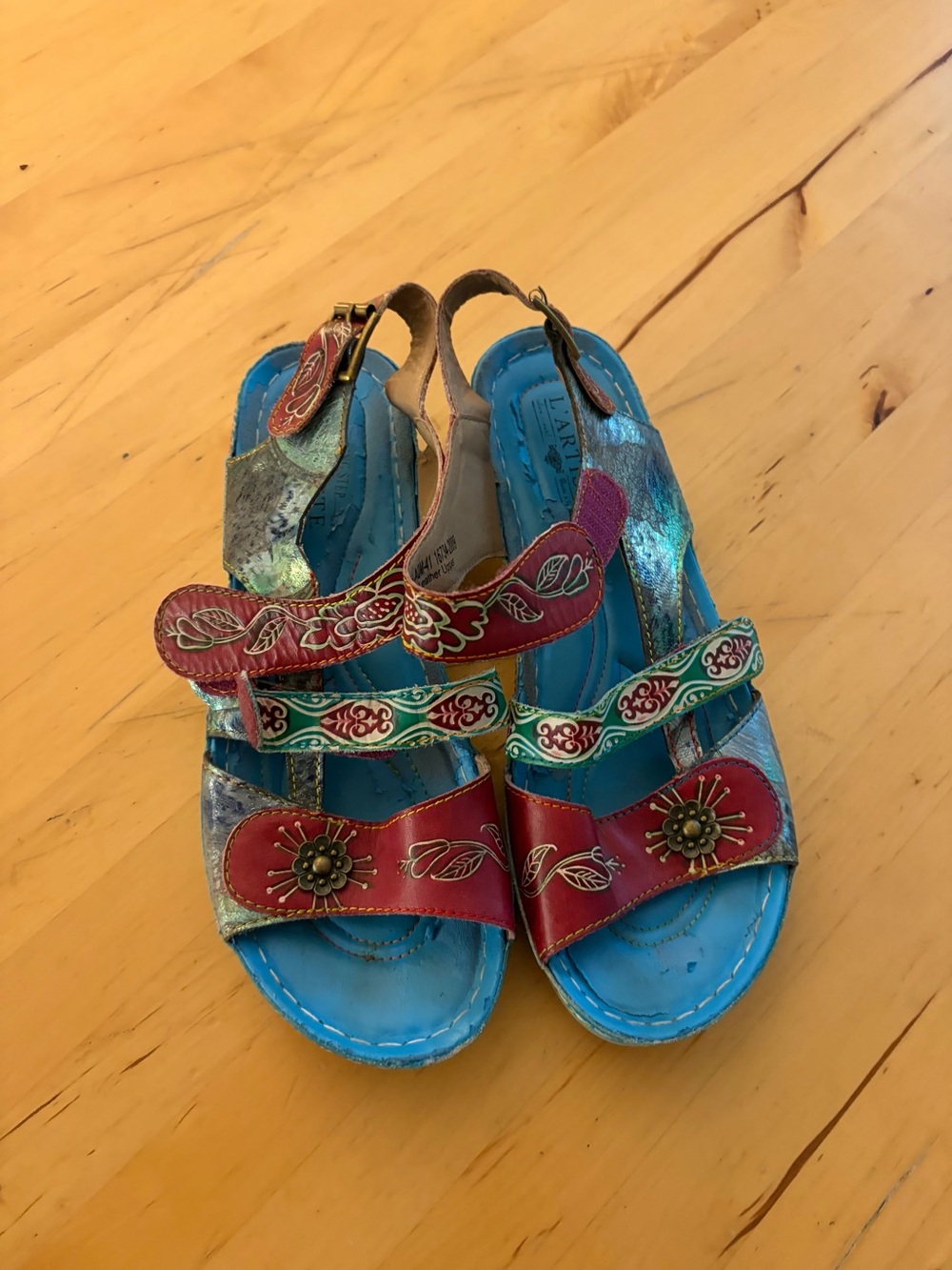 Colorful Embroidered Multi-Color Leather Sandals
